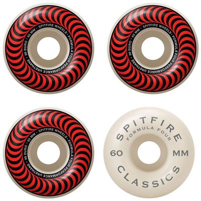 Spitfire Wheels Formula Four Classic Swirl White w/Red Skateboard Wheels - 60mm 99a (Set of 4)