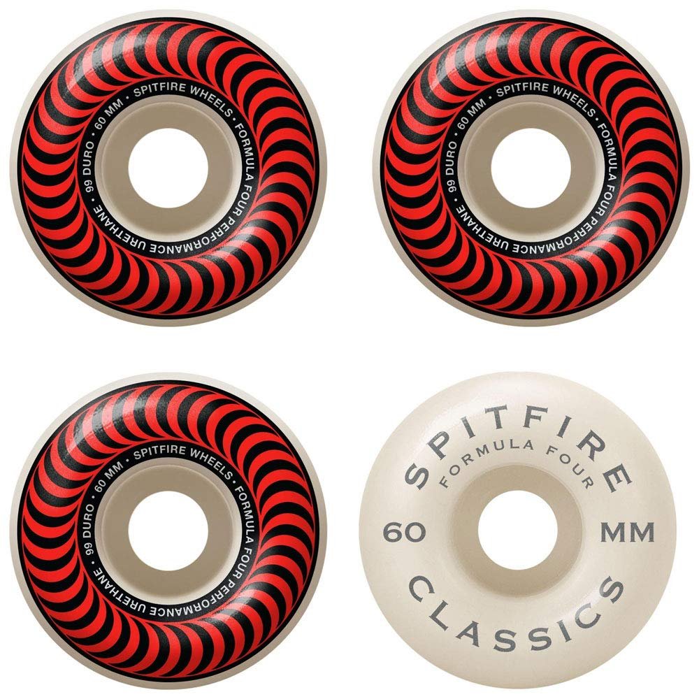 Spitfire Wheels Formula Four Classic Swirl White w/Red Skateboard Wheels - 60mm 99a (Set of 4)