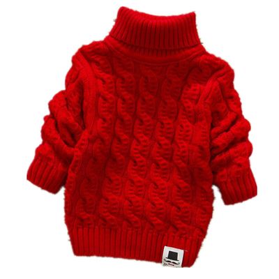 5-9 Years Kids Turtleneck Sweater Boys Girls Knit Sweater Christmas (Red, 5-6 Years)