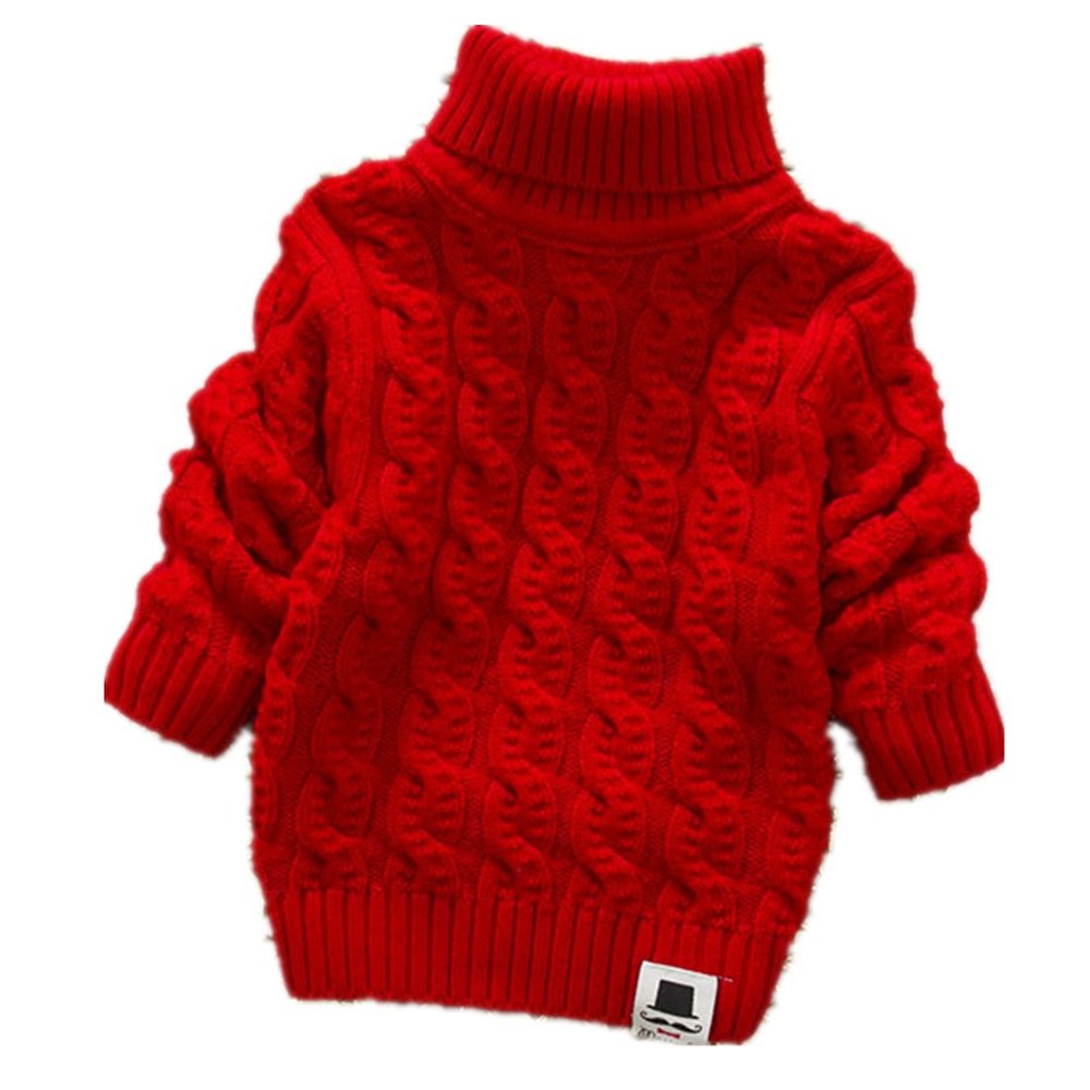 5-9 Years Kids Turtleneck Sweater Boys Girls Knit Sweater Christmas (Red, 5-6 Years)