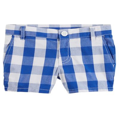 Carter's Girls' Gingham Poplin Shorts, Blue, 2T