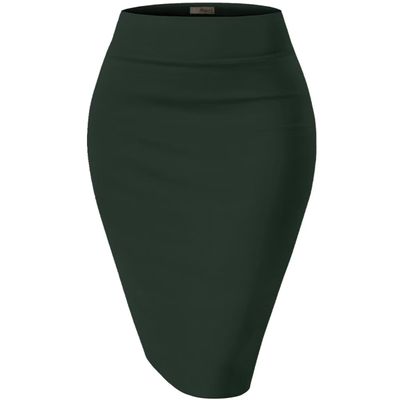 Hybrid & Company Women's Premium Nylon Ponte Stretch High Waist Pencil Suit Skirt Below Knee KSK45002 1073T Hunter S