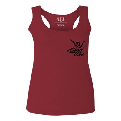 0115. Skeleton Shaka Good Vibes Graphic Vintage Surf Bones Hand Women's Tank Top Racerback (Maroon, Large)