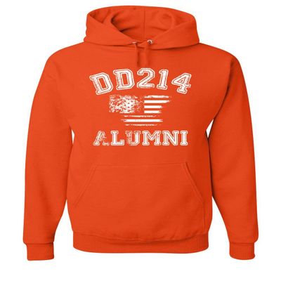 Tee Hunt DD214 Alumni Distressed American Flag Hoodie Military Veteran Sweatshirt Orange Small