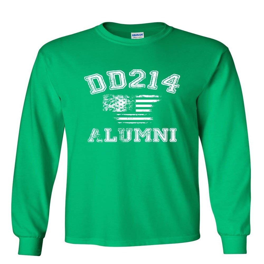 DD214 Alumni Distressed American Flag Long Sleeve T-Shirt Military Veteran Tee Green 3X-Large