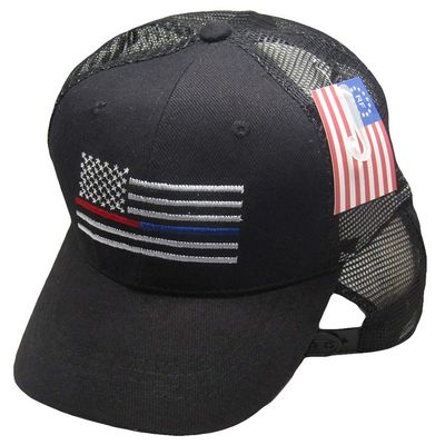 AES USA Red Line/Blue Line First Responders Mesh Black Embroidered Cap Hat (RUF)