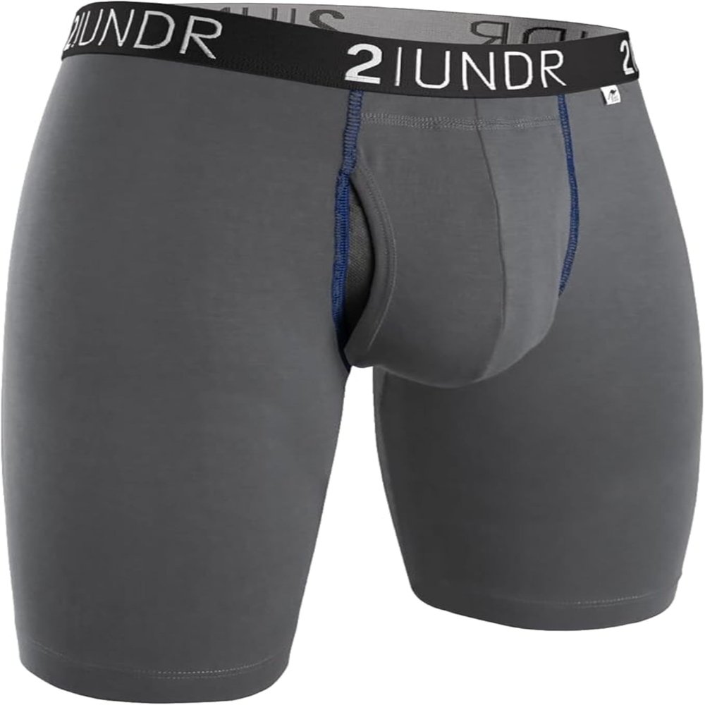 2UNDR Swing Shift 9" Long Leg Boxer Briefs for Men | Mens Pouch Underwear with Patented Joey Pouch | Modal Underwear Men | Moisture Wicking Grey