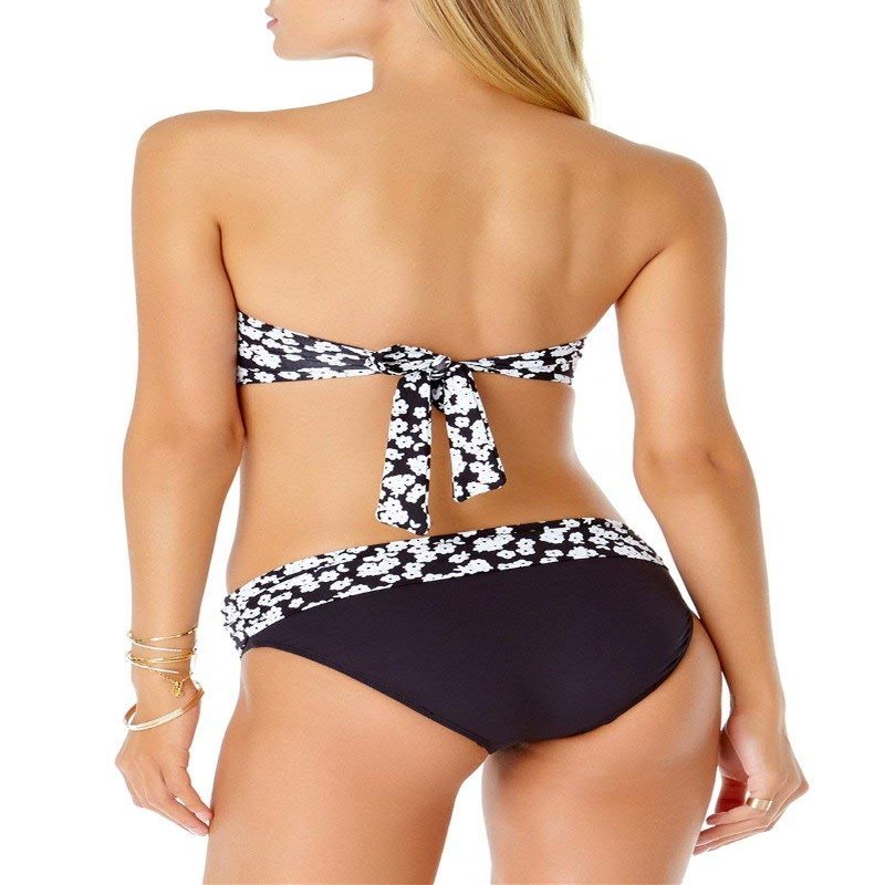 Anne Cole Women's Standard Fold Over Mid-Rise Bikini Bottom Swimsuit, Itsy Bitsy Ditsy Black/White Floral, X-Small