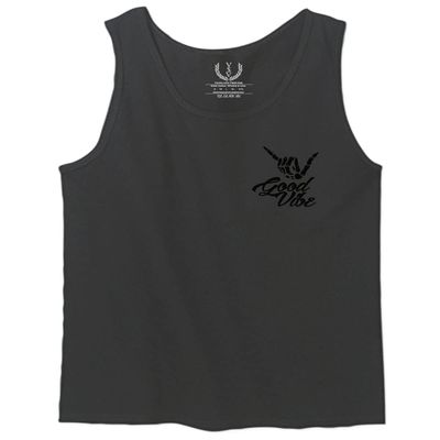 0115. Skeleton Shaka Good Vibes Graphic Vintage Surf Bones Hand Men's Tank Top (Charcoal, Small)