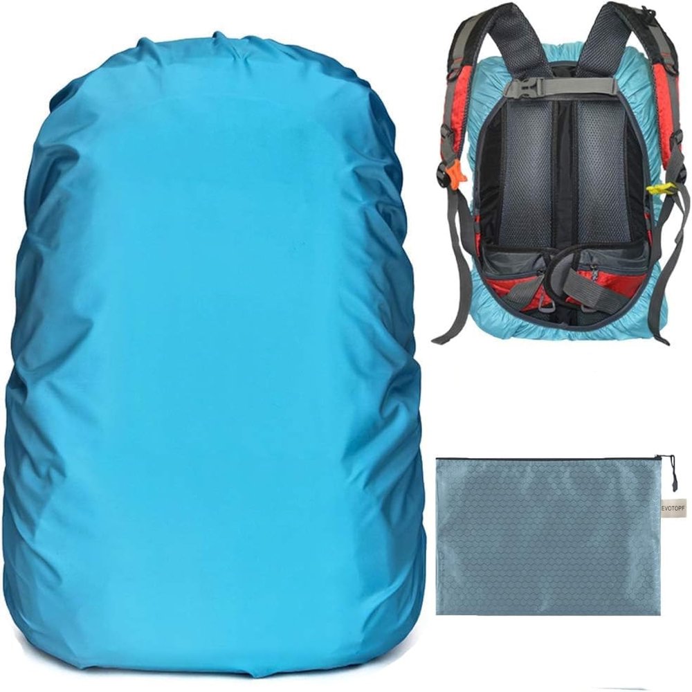 Evotopf Waterproof Backpack Rain Cover with Adjustable Anti Slip Buckle Strap & Sliver Coating Reinforced Inner Layer for Camping, Hiking, Traveling, Hunting, Biking and More, 40-50L(Azure)