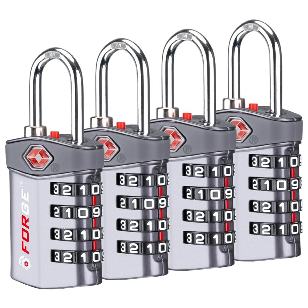 Forge 4-Digit Combination Lock, TSA Approved Locks for Luggage, Travel, Gym, School, Suitcase, Backpack, Pelican case, Easy Read dials, Zinc Alloy Body.