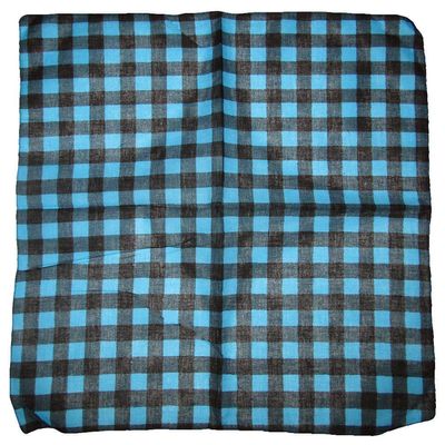 MWS 22"x22" Blue/Black Plaid Checkered 100% Cotton Bandanna