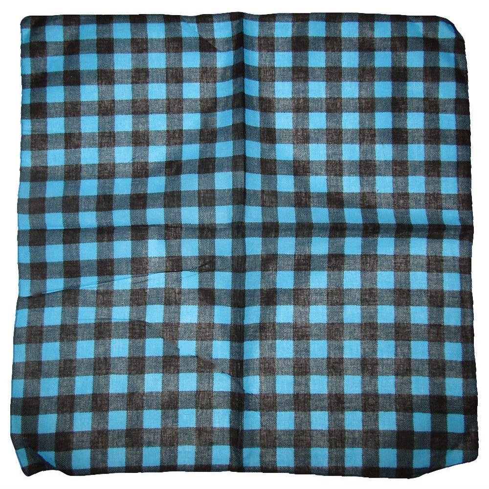 MWS 22"x22" Blue/Black Plaid Checkered 100% Cotton Bandanna