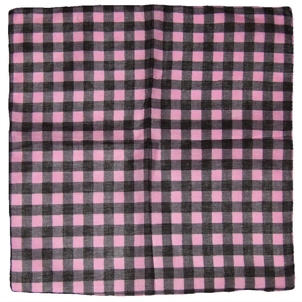 MWS 22"x22" Pink/Black Plaid Checkered 100% Cotton Bandanna