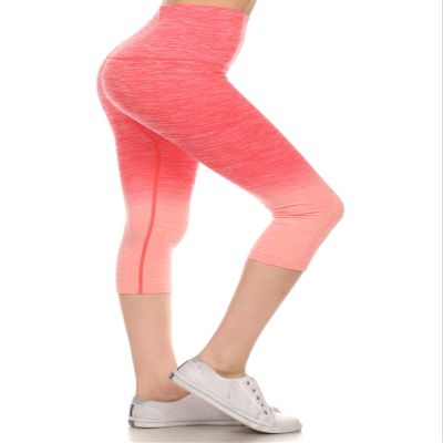 YELETE Women's Athletic Space Dye Ombre Leggings (Coral, Medium)