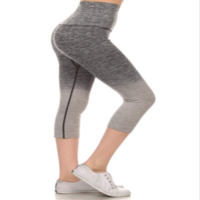 YELETE Women's Athletic Space Dye Ombre Leggings (Charcoal, Large)
