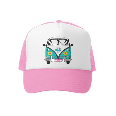 Grom Squad Kids Trucker Hat - Mesh Adjustable Baseball Cap for Boys & Girls - Baby, Infant, Toddler, School-Age Sizes 2-5 Years, Busin Daisy, Pink & White