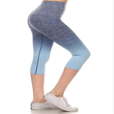 YELETE Women's Athletic Space Dye Ombre Leggings (Denim, Large)