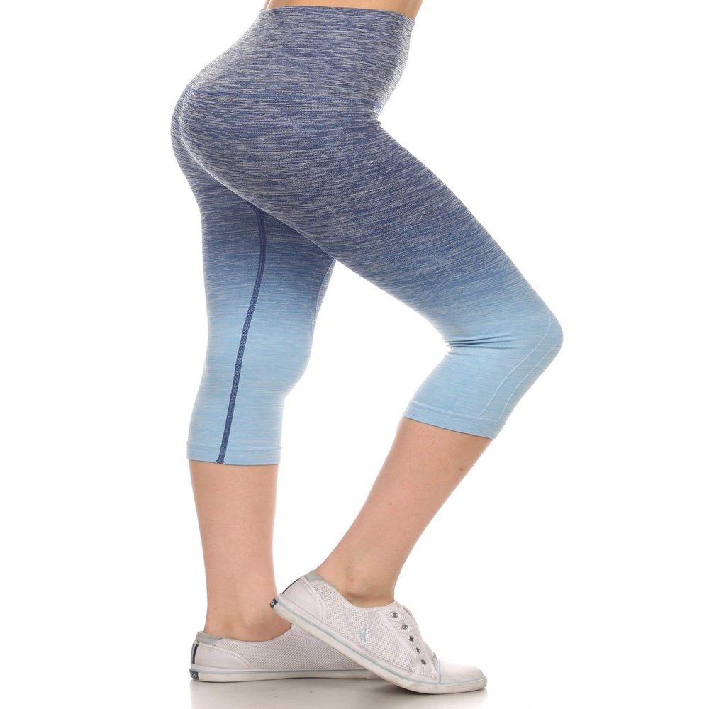 YELETE Women's Athletic Space Dye Ombre Leggings (Denim, Large)