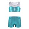 Agoky Kids Girls' 2pcs Racer Back Top and Booty Shorts Ballet Dance Gymnastics Sports Leotard Lake Blue Snowflake 12 view 1