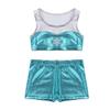 Agoky Kids Girls' 2pcs Racer Back Top and Booty Shorts Ballet Dance Gymnastics Sports Leotard Lake Blue Snowflake 12 view 3