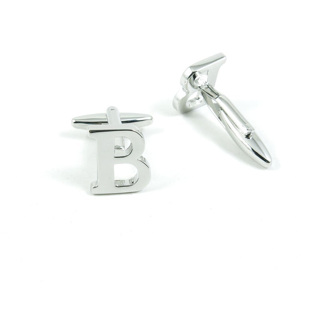 1 Pair Cufflinks Cuff Links Classic Fashion Jewelry Party Gift Wedding 007516 Shinning Silver Letter B