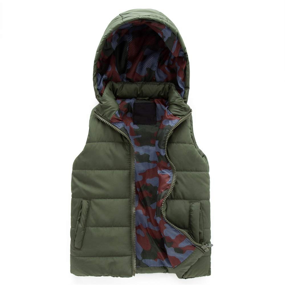 SNOW DREAMS Boys Puffer Vest Hooded Camo Lightweight Spring Fall Outwear Size 4 6 8 10 (Size 6)