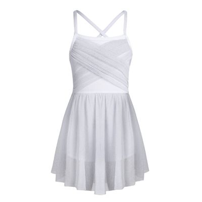 TiaoBug Girls Spaghetti Chiffon Ballet Dance Dress Empire Waist Gymnastics Leotard Lyrical Ballerina Dance Costume White# 7-8