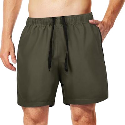 MADHERO Men Swim Trunks with Zipper Pockets Quick Dry Bathing Suits Mesh Lining,Army Green,Size S