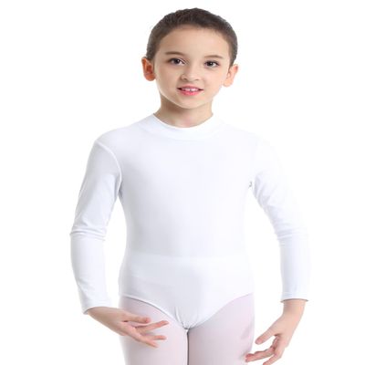 Agoky Girls Turtle Neck Long Sleeve Gymnastics Leotard Ballet Dance Bodysuit Sport Outfit Athletic Yoga Training Clothing Top White 10-12 Years