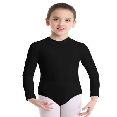 Agoky Girls Turtle Neck Long Sleeve Gymnastics Leotard Ballet Dance Bodysuit Sport Outfit Athletic Yoga Training Clothing Top Black 8-10 Years
