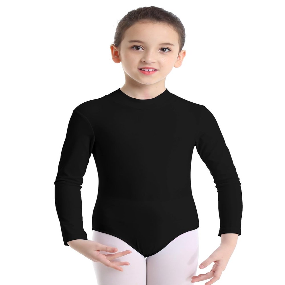 Agoky Girls Turtle Neck Long Sleeve Gymnastics Leotard Ballet Dance Bodysuit Sport Outfit Athletic Yoga Training Clothing Top Black 8-10 Years