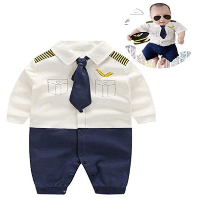 FANCYBABY Baby Pilot Boys Halloween Uniform Cosplay Romper Costume Outfit (12 to 18 Months, Long Sleeves)