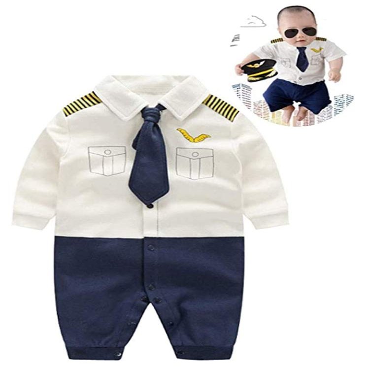 FANCYBABY Baby Pilot Boys Halloween Uniform Cosplay Romper Costume Outfit (12 to 18 Months, Long Sleeves)