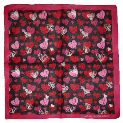 MWS 22"x22" Multiple Pink Red White Hearts Black 100% Cotton Bandanna