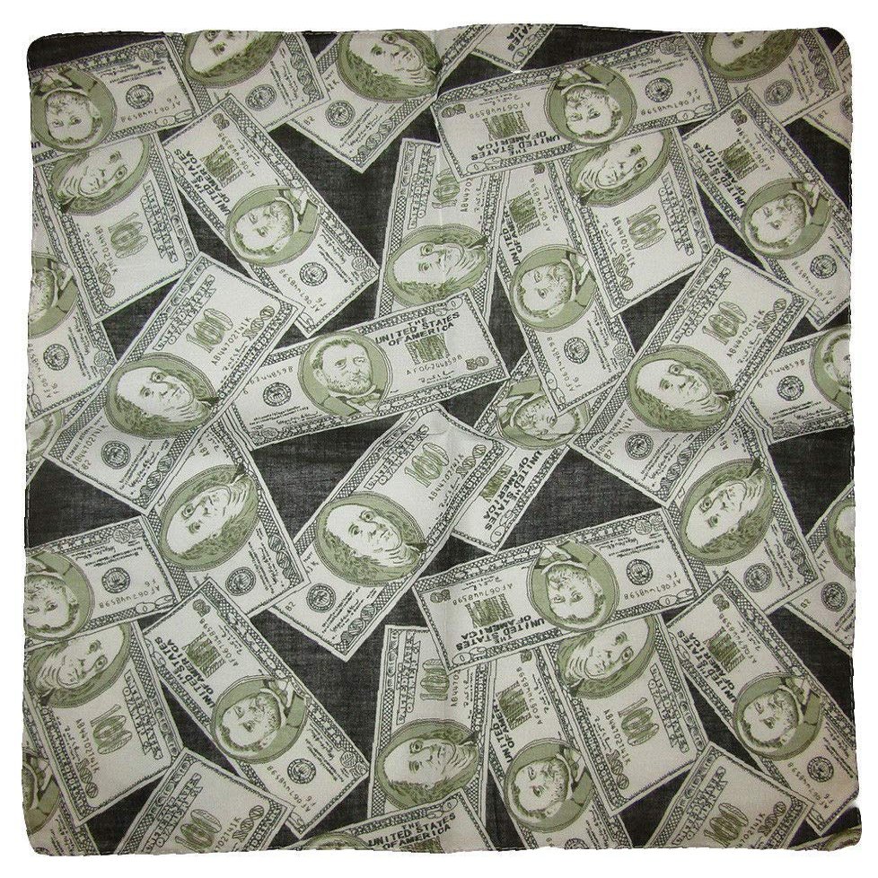 MWS 22"x22" Multiple 50 & 100 Dollar Bills 100% Cotton Bandanna