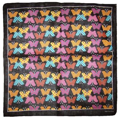MWS 22"x22" Multi-Color Butterfly Black 100% Cotton Bandanna