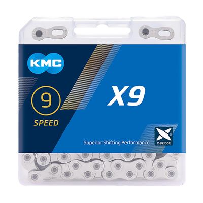 KMC Bike Chain X9, High Performance Bicycle Chain, Unbeatable Durability & Easy Mounting with X-Bridge Outer Plate, Shifting Performance Bicycle Chain, 9-Speed Bike Chain, 1/2" X 11/128" - 114 Links