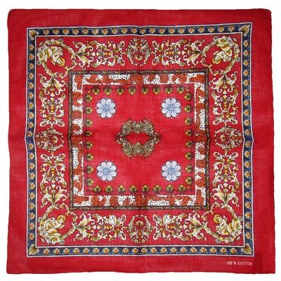 MWS 22"x22" Floral Angel Cherub Red 100% Cotton Bandanna