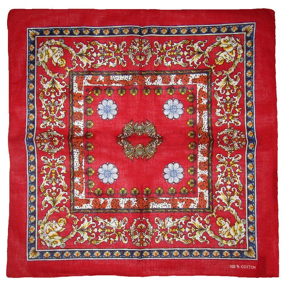 MWS 22"x22" Floral Angel Cherub Red 100% Cotton Bandanna
