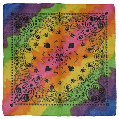 MWS Wholesale Lot of 3 Rainbow Skull & Paisley Printed 100% Cotton 22"x22" Bandanna