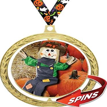 Halloween Medals - 2.5" Scarecrow and Pumpkin Harvest Fall Prize Bronze Spinning Halloween Award 100 Pack