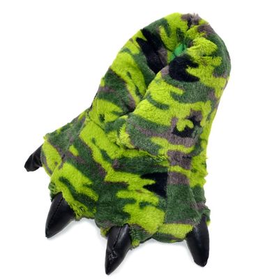 Millffy Funny Slippers Grizzly Bear Stuffed Animal Furry Claw Paw Slippers Toddlers, Kids & Adults Costume Footwear (Large - (Womens Size), Green Dino Camo)