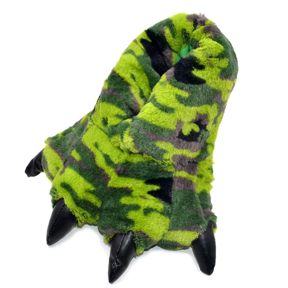 Millffy Funny Slippers Grizzly Bear Stuffed Animal Furry Claw Paw Slippers Toddlers, Kids & Adults Costume Footwear (Large - (Womens Size), Green Dino Camo)
