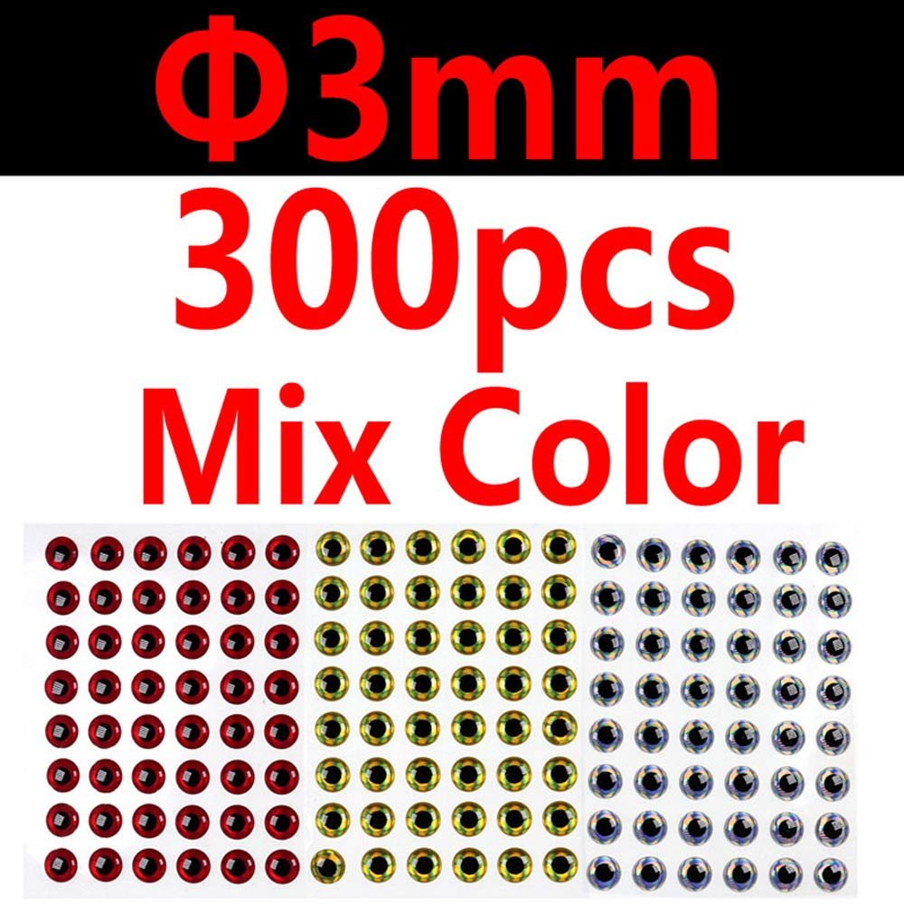 300PCS 3D Bionic Fish Eyes Fly Tying Material Lure Eyes 2mm 3mm 4mm 5mm 6mm (3mm)