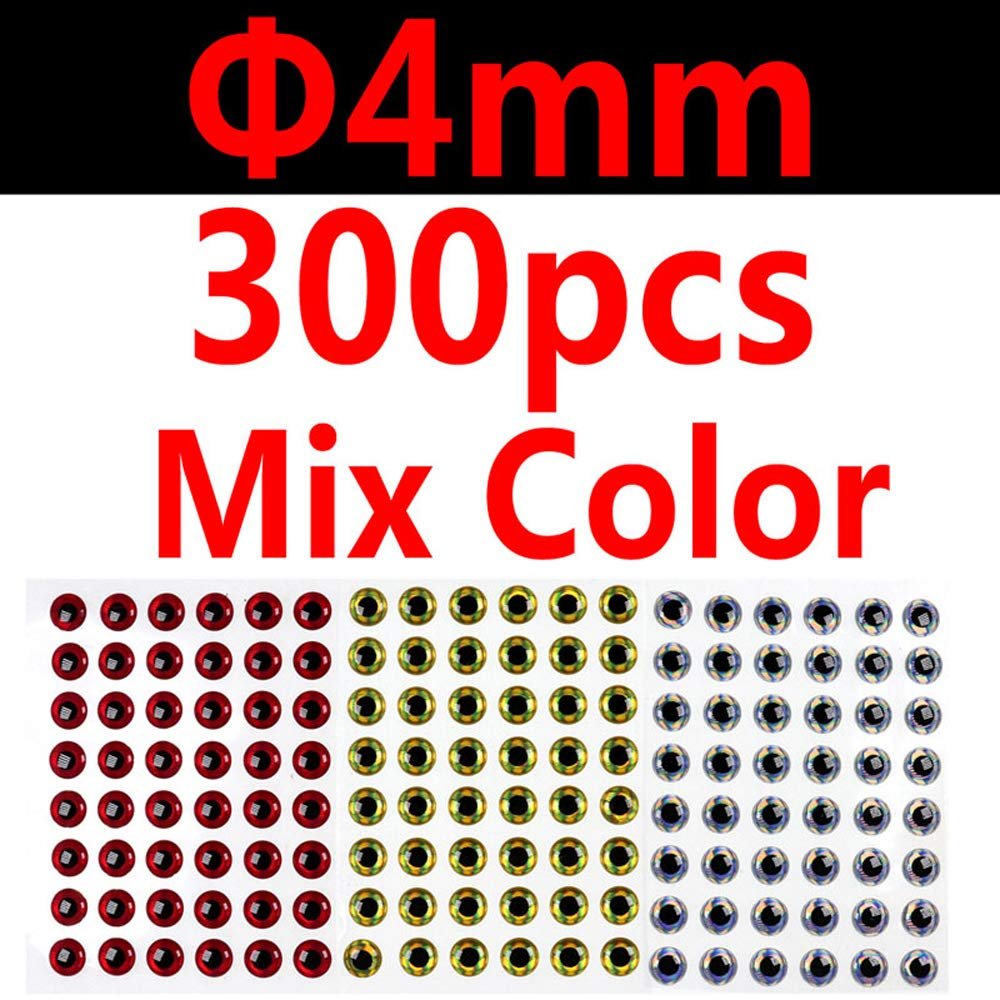 300PCS 3D Bionic Fish Eyes Fly Tying Material Lure Eyes 2mm 3mm 4mm 5mm 6mm (4mm)