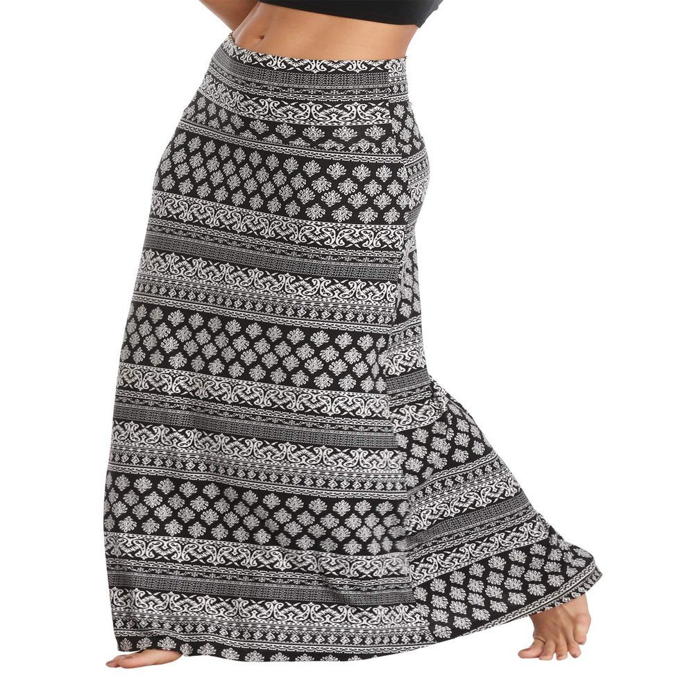 EXCHIC Women's Boho Flod Over Long Maxi Skirt Elastic High Waisted Long Skirts for Women (1, Small)