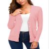 EXCHIC Women's Lightweight Long Sleeve Cardigan Sweaters Classic Button Open Front Knit Sweater with Pockets(Pink, Large) view 1