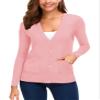 EXCHIC Women's Lightweight Long Sleeve Cardigan Sweaters Classic Button Open Front Knit Sweater with Pockets(Pink, Large) view 4