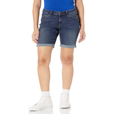 Amazon Essentials Women's Mid-Rise Slim fit Denim Bermuda Shorts with Pockets, Dark Denim, Size 18